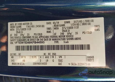 2019 Ford F-150 Lariat from USA, damaged, VIN 1FTEW1E46KFB44593